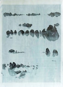 ´Wandern im Faden, Haiku II.1`, 01012022-072023, pigments, acrylic, black tissu paper, pencil on paper, 33,9 x 24,2 cm