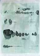 ´Wander im Faden, Haiku II.3`, 01012022-112023, pigments, acrylic, black tissu paper, pencil on paper, 33,9 x 24,2 cm