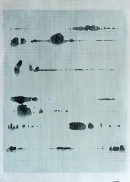 ´Wandern im Faden, Haiku II.4`, 03012022-112023, pigments, acrylic, black tissu paper, pencil on paper, 33,9 x 24,2 cm